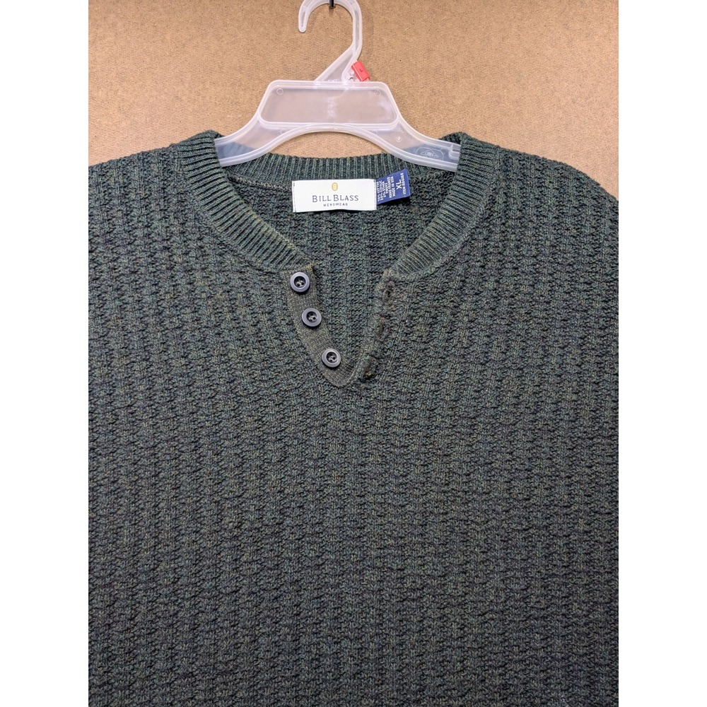 Bill Blass Menswear Henley Sweater XL Green Textured Cotton Blend Knit USA Made - Picture 3 of 8